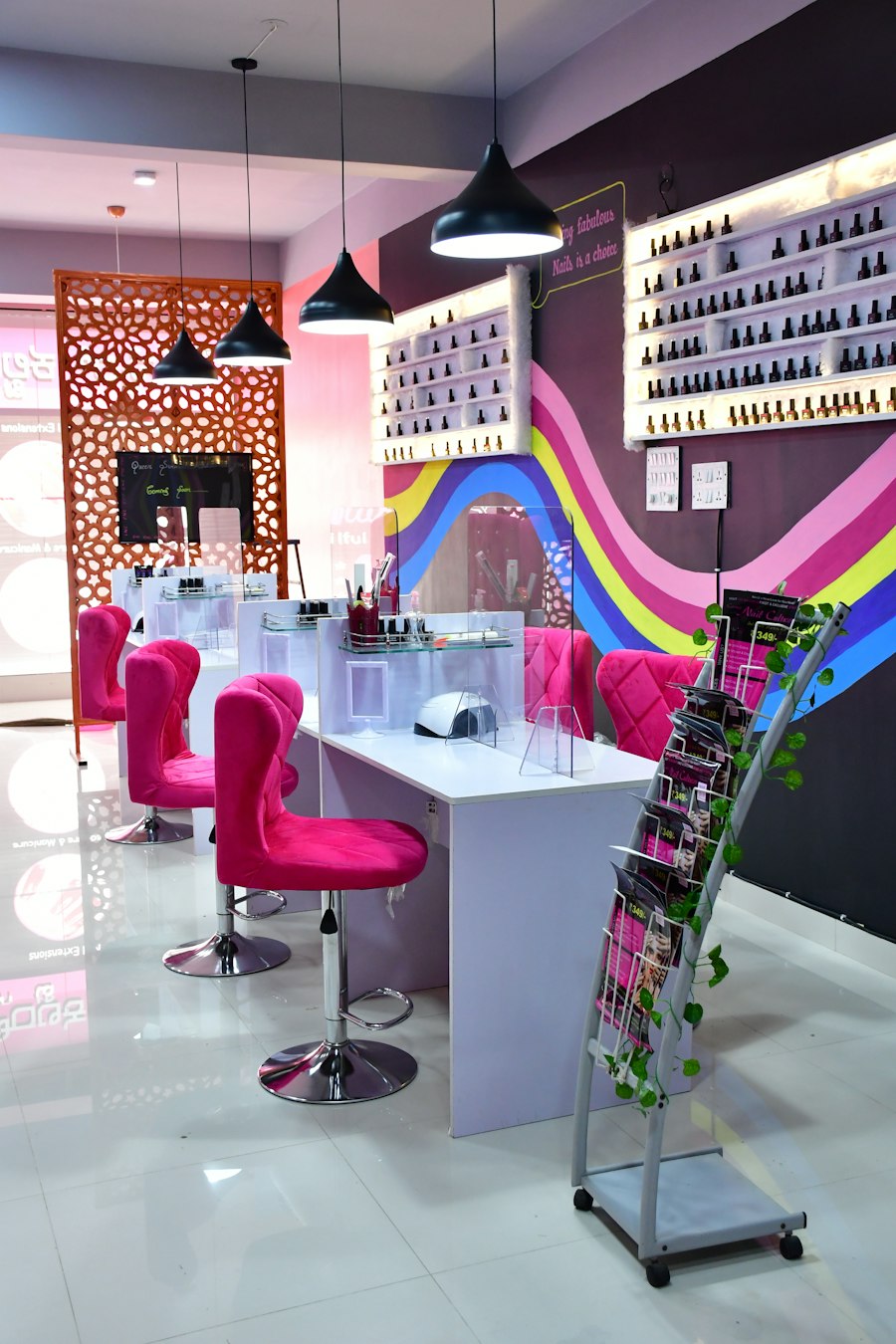 A bright pink nail salon